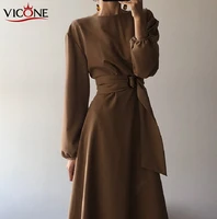 vicone south korea hepburn wind pure color reap waist dress elegant woman flavour