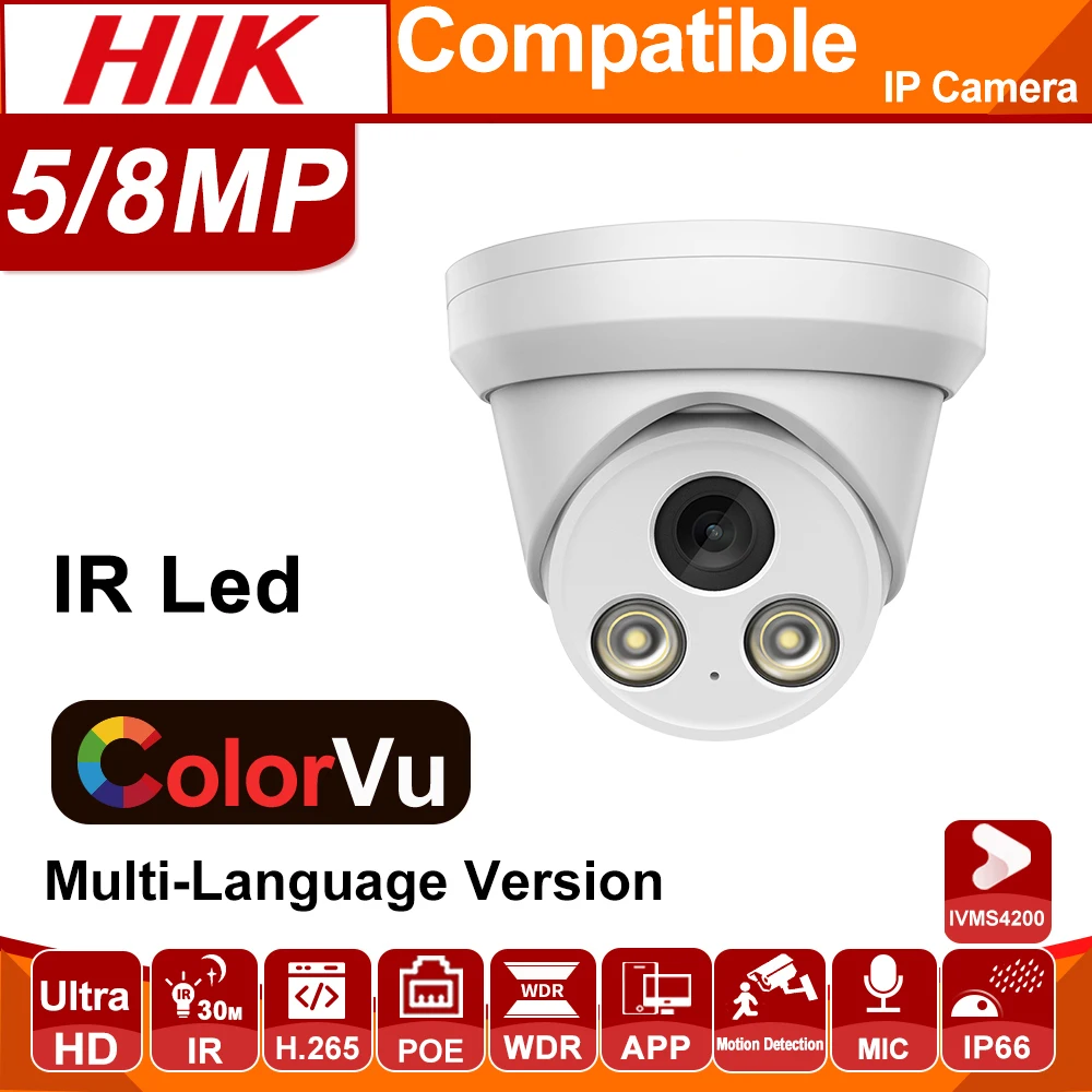 

Hikvision Compatible 8MP 4K 5MP Dome POE IP Camera Home Security CCTV Surveillance 265 P2P Hikvision NVR ColorVu IR30M IPC