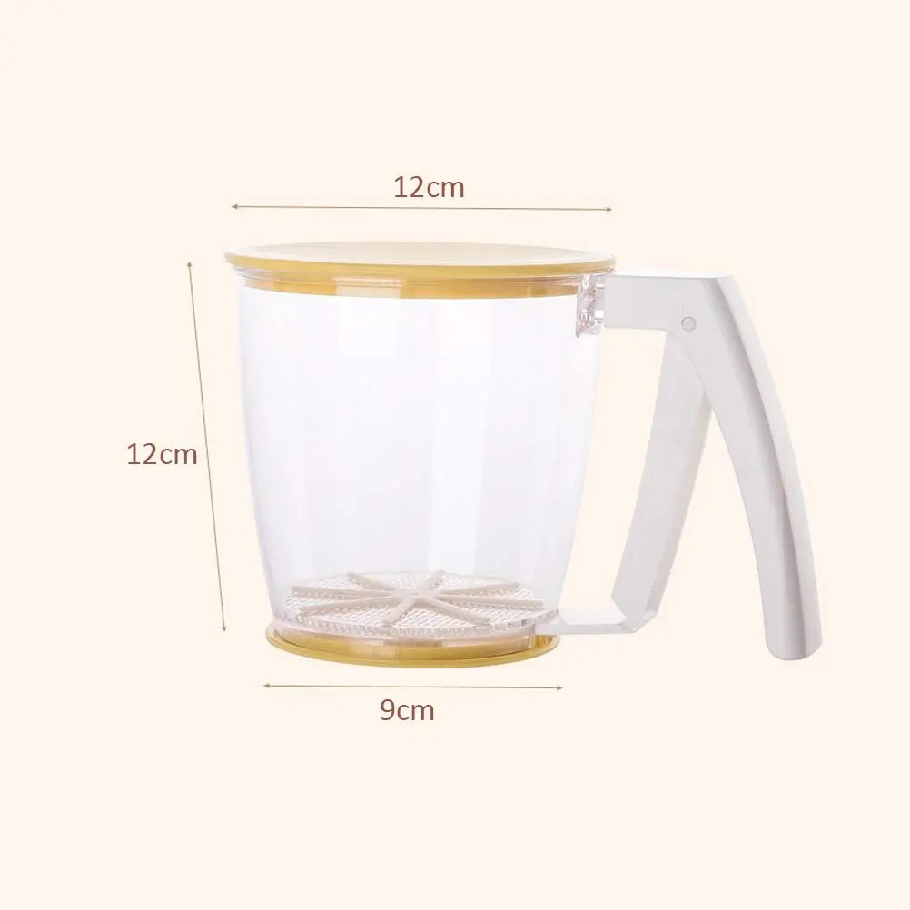 

Handle Plastic Press Cup Shape Flour Sifter Strainer Sieve Filter With Lid Kitchen Tool Hand-Pressed Separation Flour Sieve Tool