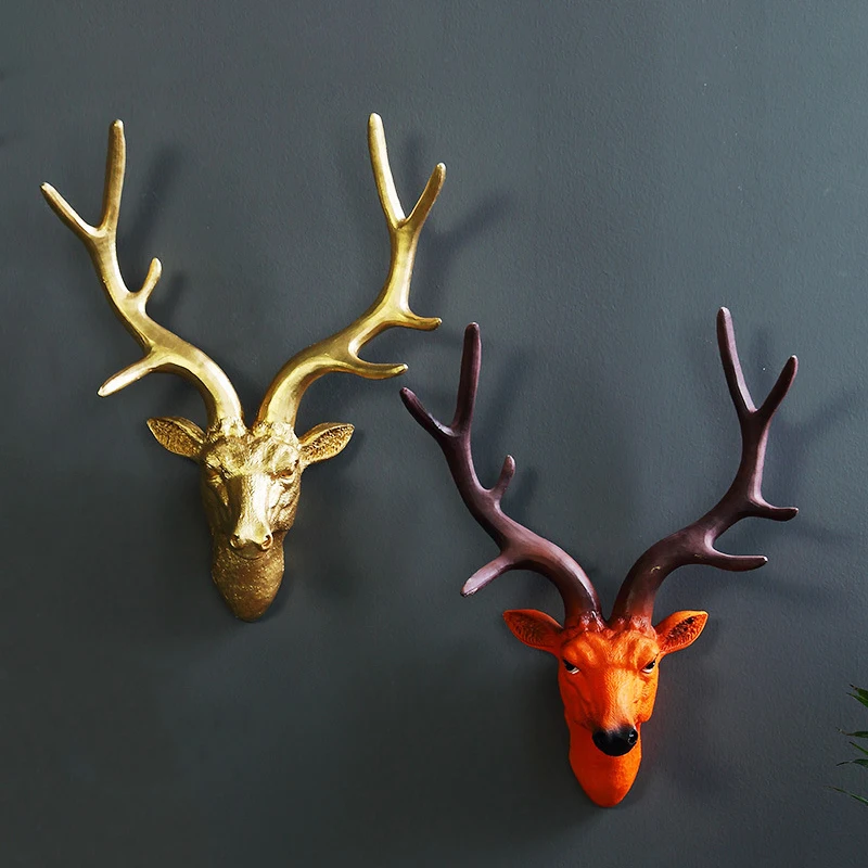 

Antique Retro Simulation Resin Deer Head Wall Decoration Ornament Home Porch Restaurant Creative Wall Crafts Hanging Furnishings