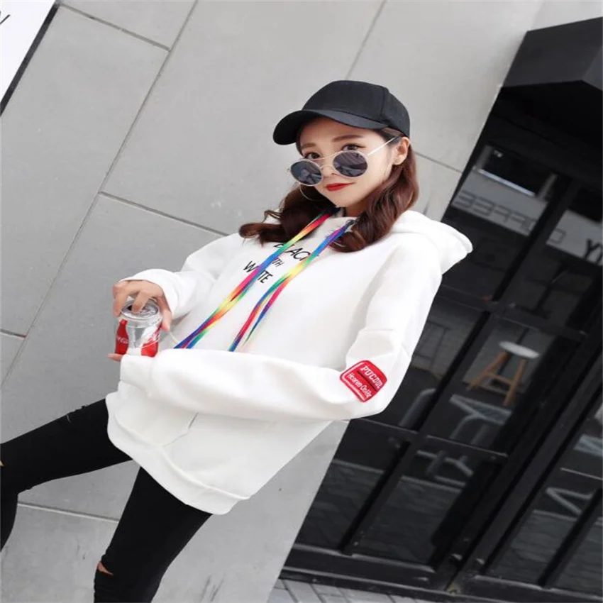 

New 2021 young ladies autumn winter hooded loose women hoodie fashion color cord with letter printing long-sleeved hoodie coat