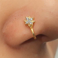 2021 new fashion women zircon u shaped leaf love flower nose nail nose decoration spiral non perforated nose false nose ring