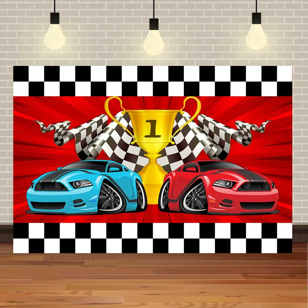 

Happy Birthday Baby Shower Child Racing Car Game Trophy Sports Car Boy Party Banner Photo Backdrop Photography Background