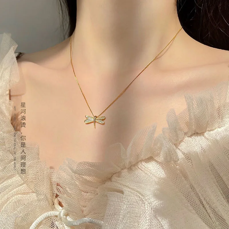 Korean Wave Fashion Dragonfly Zircon Necklace Delicate Animal Shape High Quality Pendant For Women's Fine Jewelry images - 6
