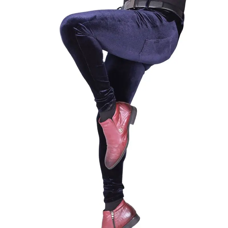 Сексуальные мужские облегающие повседневные брюки эластичные теплые бархатные