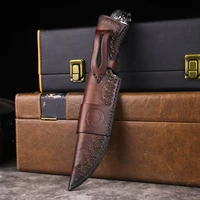 3d lion head handle tactical knife damascus steel outdoor hunting straight camping knife home collection knife scabbard
