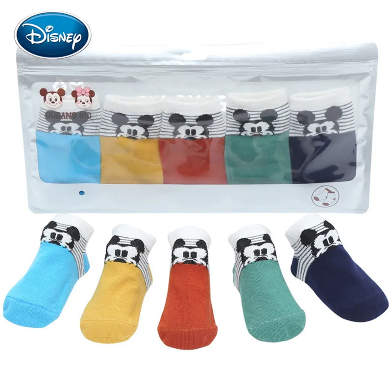 

Disney 5pair cartoon Mickey Princess pattern solid color non-slip children's floor socks sports cute striped straight baby socks