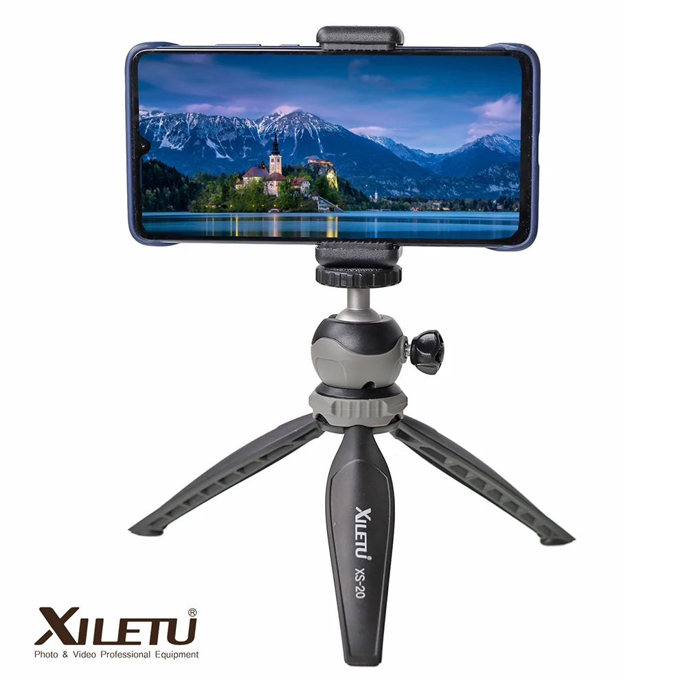 

XILETU XS-20+XJ-A Mini Tabletop Tripod Desktop Phone Holder Stand with Clip and Ball Head for Smartphone Smartphone DSLR Camera