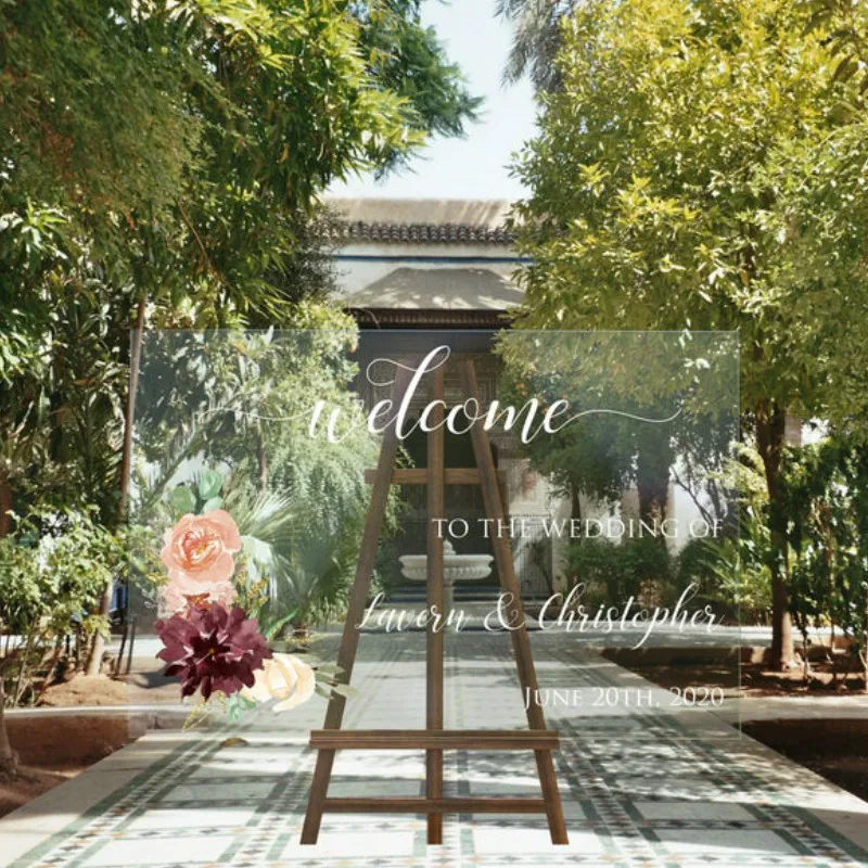 Персонализированный акриловый Свадебный знак на заказ цветочный венок Круглая