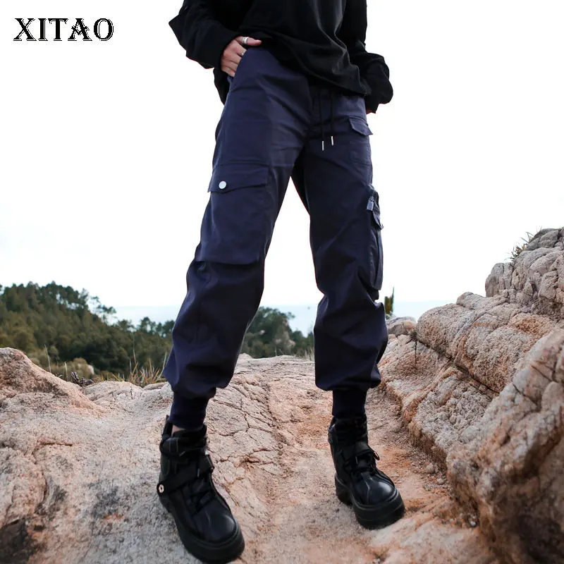 XITAO Streat, тонкие брюки-карго, лоскутные, с карманами, женские свободные брюки,, стиль сафари, эластичный пояс, Осенние штаны, WLD2366