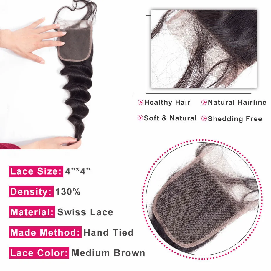 Bling Hair бразильские свободные глубокая волна человеческие волосы закрытие с ребенком волос 4*4 бесплатно/средний/три части remy волос натуральный цвет