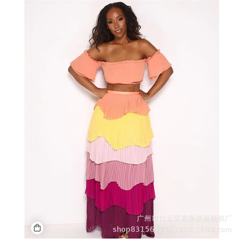 Женский укороченный топ с открытыми плечами и завязками плиссированные юбки