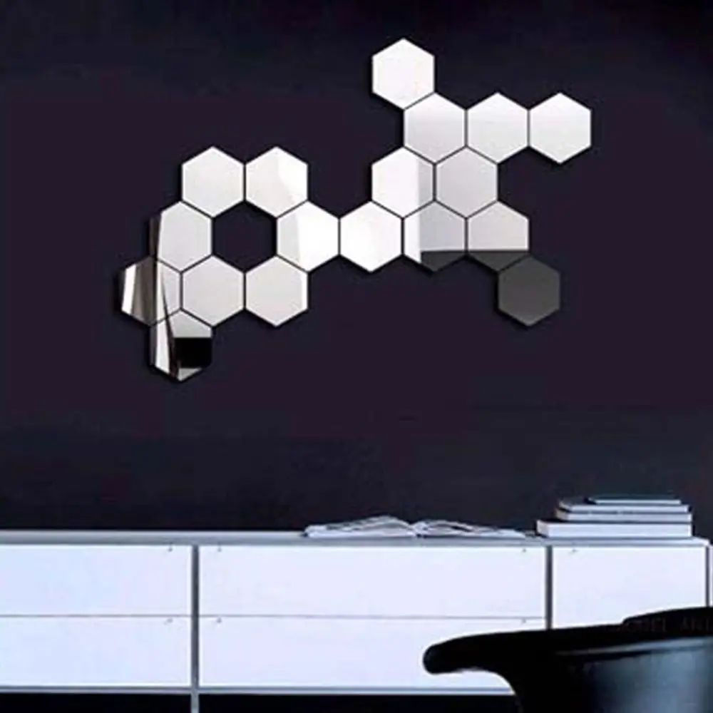 3D зеркальные шестиугольные наклейки на стену акриловые однотонные