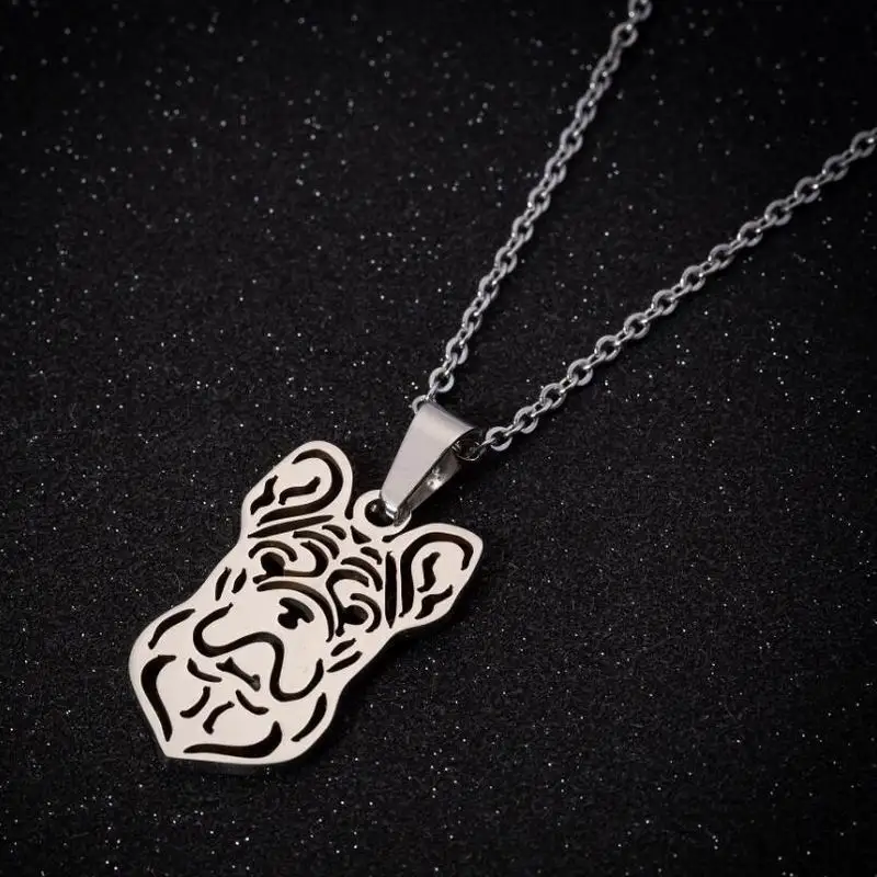 

Simple stainless steel french bulldog necklace women's hollow animal pet dog pendant necklace