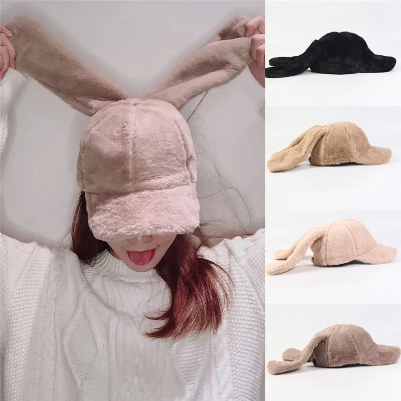 Модный милый женский плюшевый светильник шапка с заячьими ушами теплая для