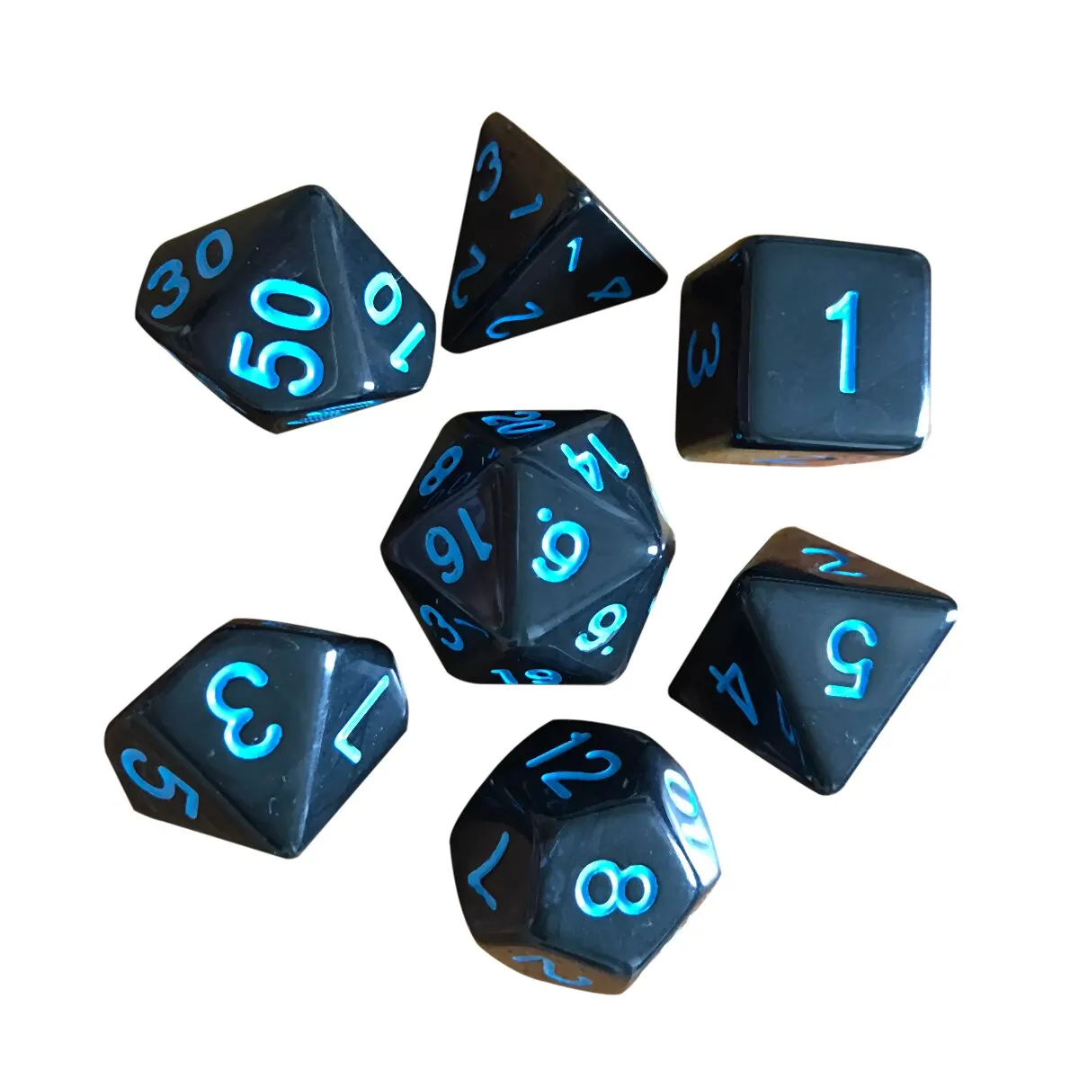 

New 7pcs Multi-sided Polyhedral Acrylic Nickel Black Blue Digital Dice Gathering Party Table Game Dice Kit
