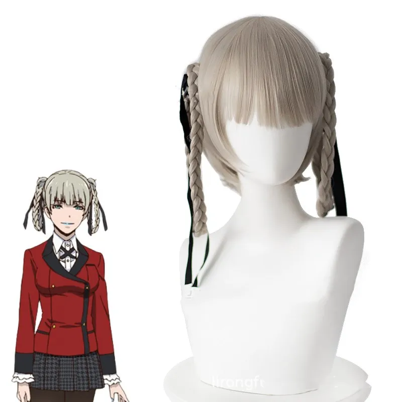 Парик для косплея Kakegurui Momobami Kirari Короткие Зеленые серые волосы термостойкий