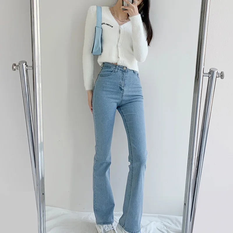 

WOMENGAGA Fashion High Street All-match Washed Denim Flare Pants Korean Do Old Elasticity Boyfriend Jeans For Women Mr2r