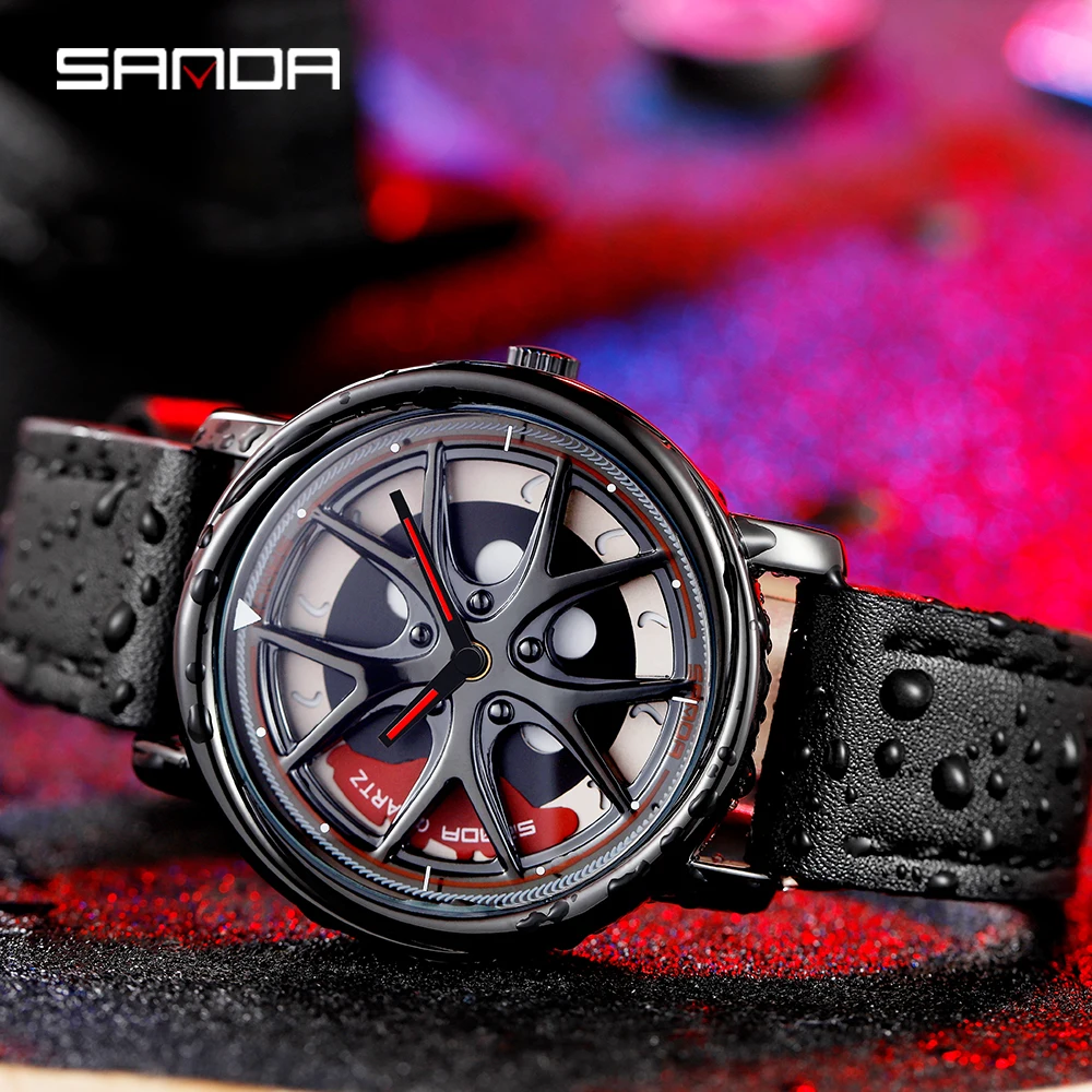 SANDA Для мужчин концентратор часы индивидуальный дизайн автомобиля наручные кожа