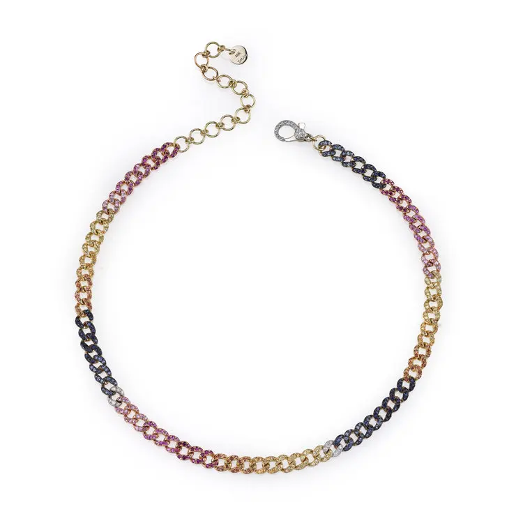 

Drop ship women chain beckalce new Summer styles thin 5mm cuban link chain Gold color rainbow cz cuban choker necklace for women