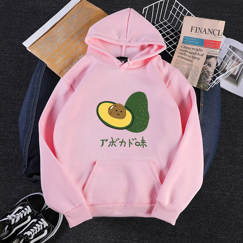 

Autumn And Winter New Japan Korean Harajuku Style Sweatshirt Kawaii Cartoons Avocado Print Pattern Fleece Women Hoodies