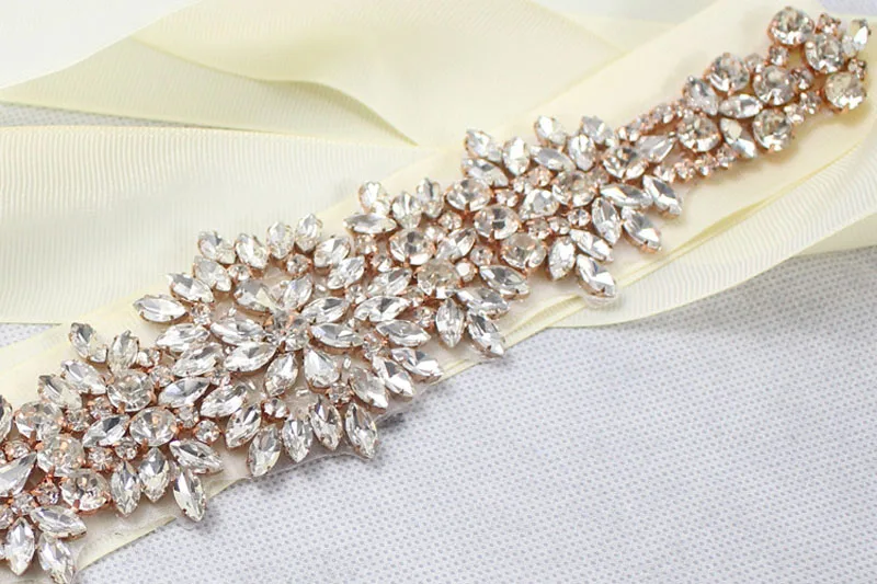SLBRIDAL розовое золото кристалл свадебный пояс атласные Стразы вечернее платье для