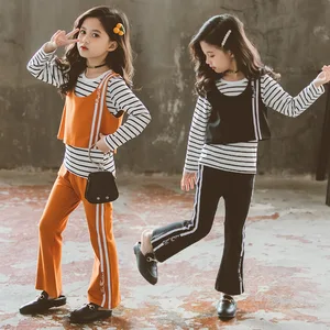 Костюм для девочек, новинка 2020 года, костюм для девочек на весну и осень, детский корейский костюм в полоску, повседневный модный костюм, одежда для девочек 10-12 лет
