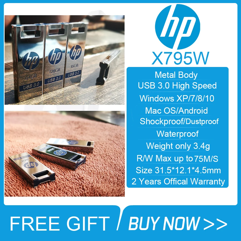 Металлический флеш накопитель HP USB 128 ГБ 64 32 16 высокоскоростная карта памяти для