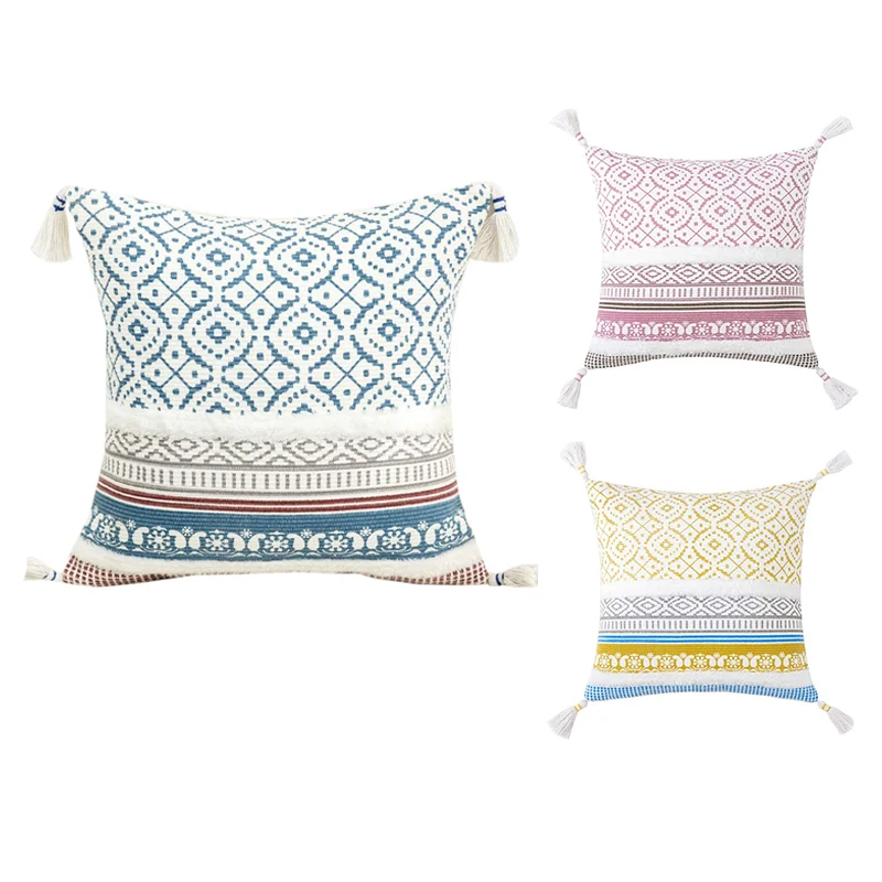 

Boho Throw Pillow Covers Decorative Moroccan Pillowcase with Tassels Soft Modern Cushion Cover for Couch Bedroom