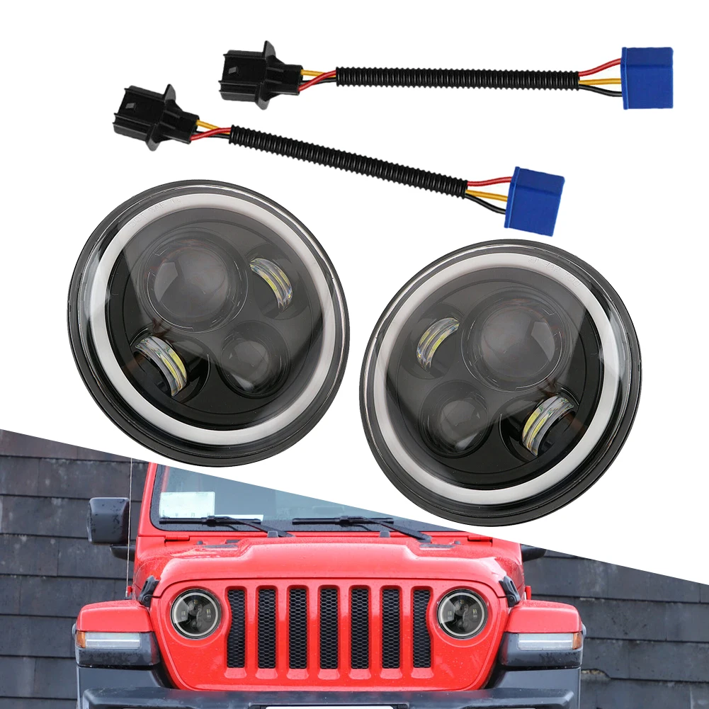 

1 Pair 7 Inch Car LED Halo Angle Eyes Round Headlight Headlamp Fit For Jeep Wrangler JK TJ CJ LJ AM General Hummer Land Rover