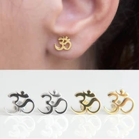 100 925 sterling silver earring stud om ohm sign jewelry yoga earrings for elegance girl gold color simple delicate earring