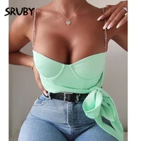 sruby chain tank top sexy spaghetti strap tops women strapless slim top women bow top bandage tops blue vest sexy tank tops