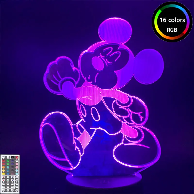 

Disney Cute Mickey Mouse Figurine Cartoon Light Baby Children LED Night Light 7 Colors Chnaging LED 3D Desk Lamp Kids Xmas Gifts