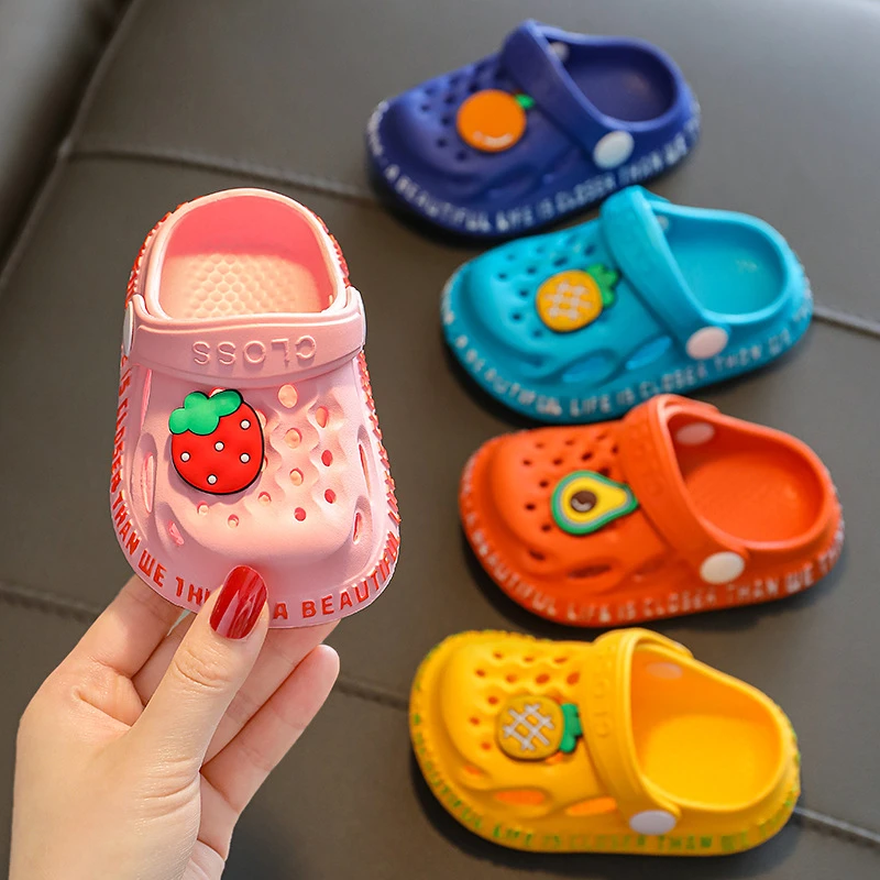 

Summer slippers kids indoor slippers cartoon fruit strawberry girl flip flop slide sandals beach children home floor shoes