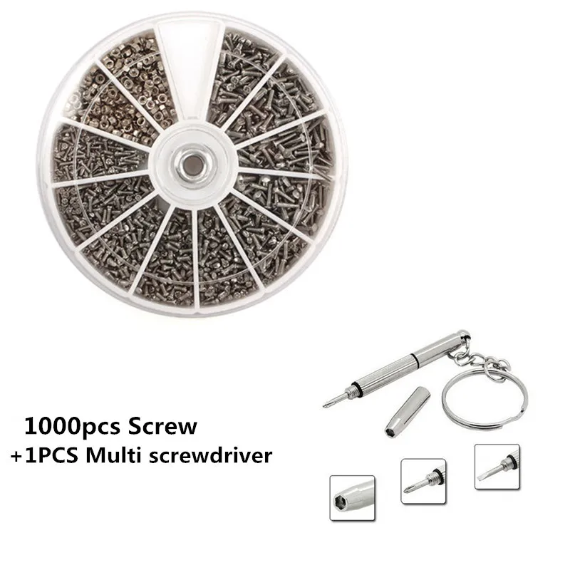 

600/1000Pcs Screws +1PCS Multi screwdriver Stainless Steel Screws Electronics Nut For Watch Eye Glasses Clock Repair Tool Kit