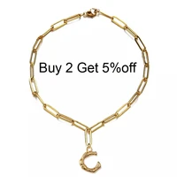 stainless steel square chain c shape tree branch charm bracelet for woman square chain half circle pendant bracelet