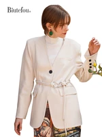2022 spring women long art simple design solid color blazers