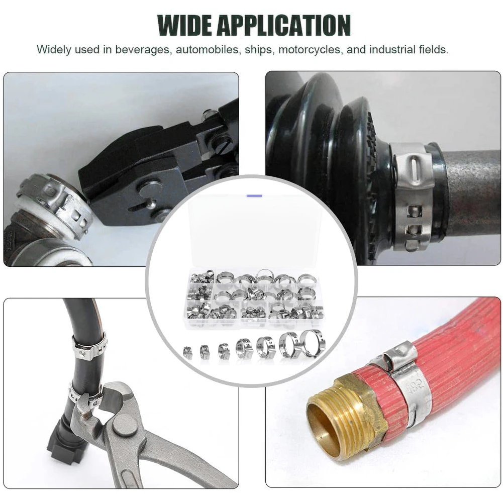 

81Pcs Single Ear Stepless Hose Clamps 0.24-0.93 Inch Stainless Steel Hose Clamps Cinch Clamp Rings for Sealing Kinds of Hose