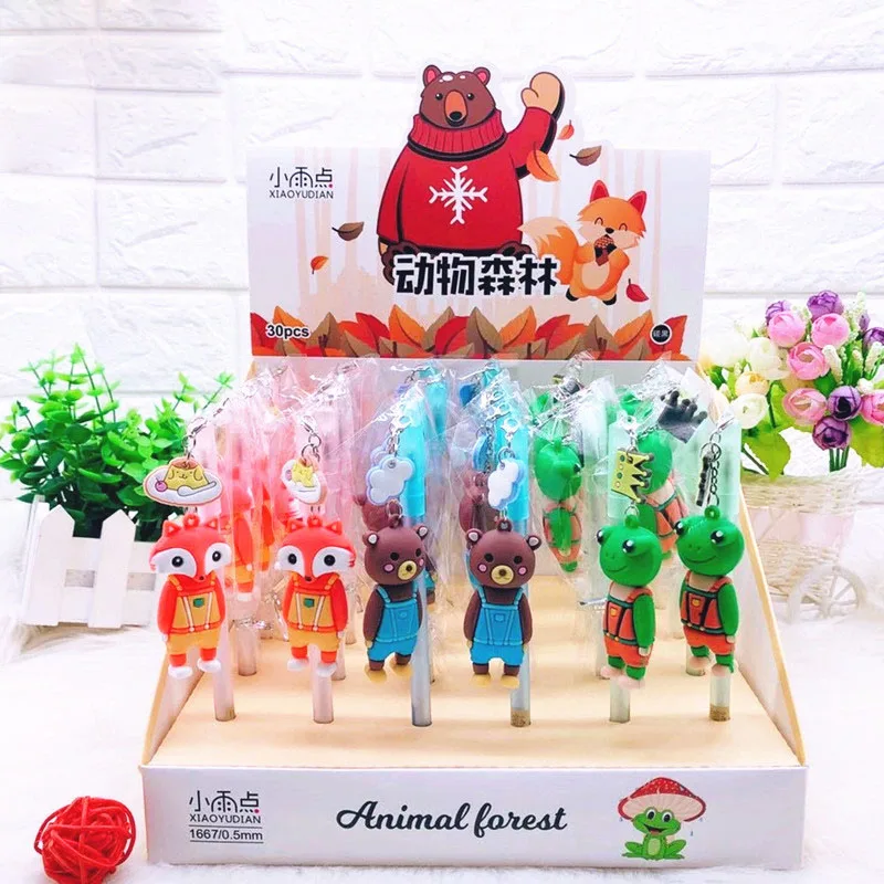 

30 pcs/lot Cartoon Forest Animal Pendant Gel Pen Cute 0.5 mm black Ink signature Pen Promotional Gift Stationery School Supplies