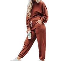 bambooboy women spring winter fashion solid color pullover and pants casual sport two piece set fd176