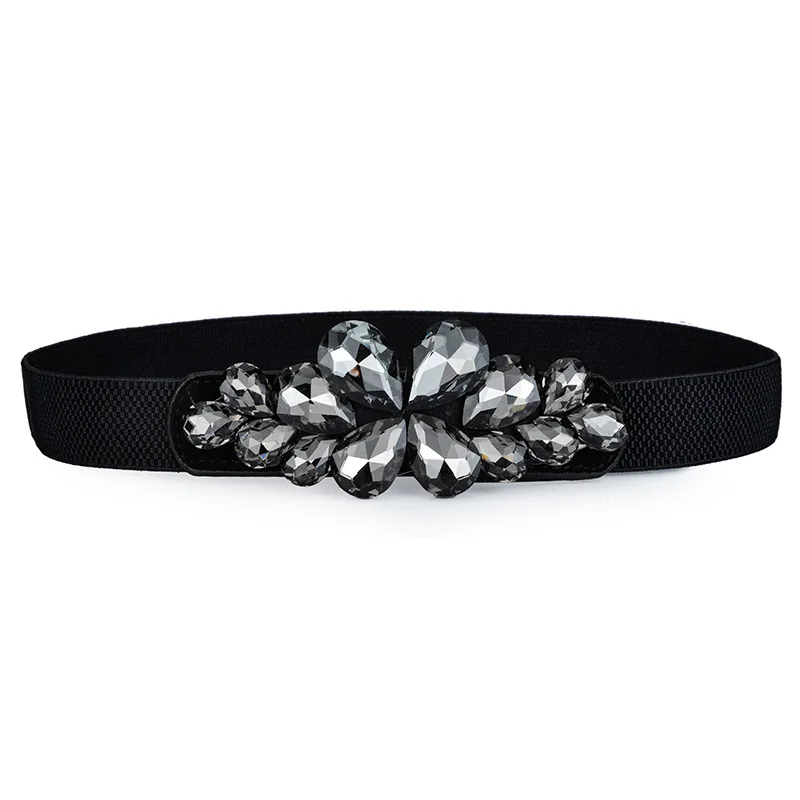 

Women Fashion Waist Belt Elastic Black with Diamond for Dress Blouses Tops Skirt Stretches Waistband All Match Lady New Trending