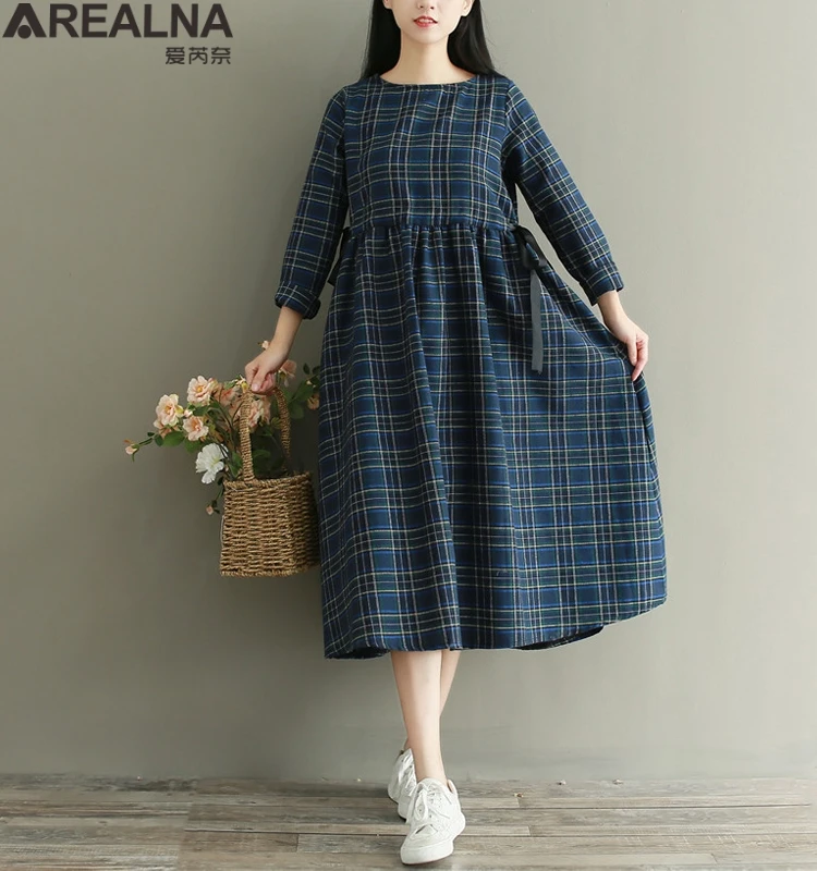 

Женское Повседневное платье в клетку, элегантное винтажное платье миди из хлопка и льна с бантом на шнуровке, весна 2021
