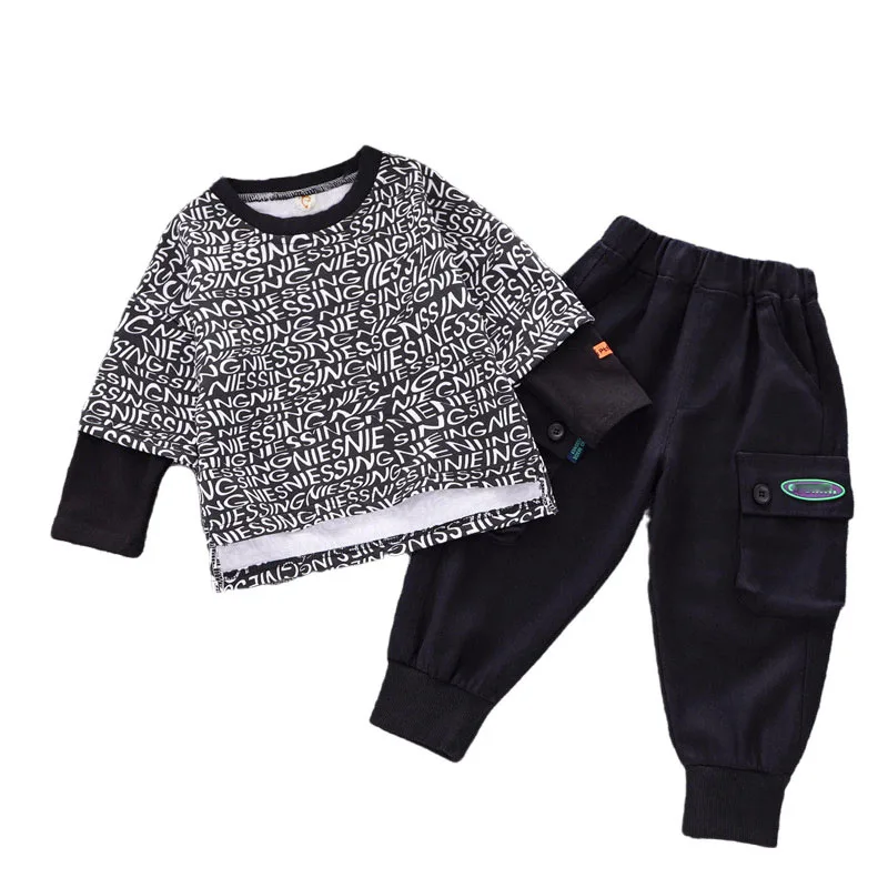 

Boy's suit autumn 2021 new product sports children's alphabet long-sleeved fashion two-piece trend 1-7