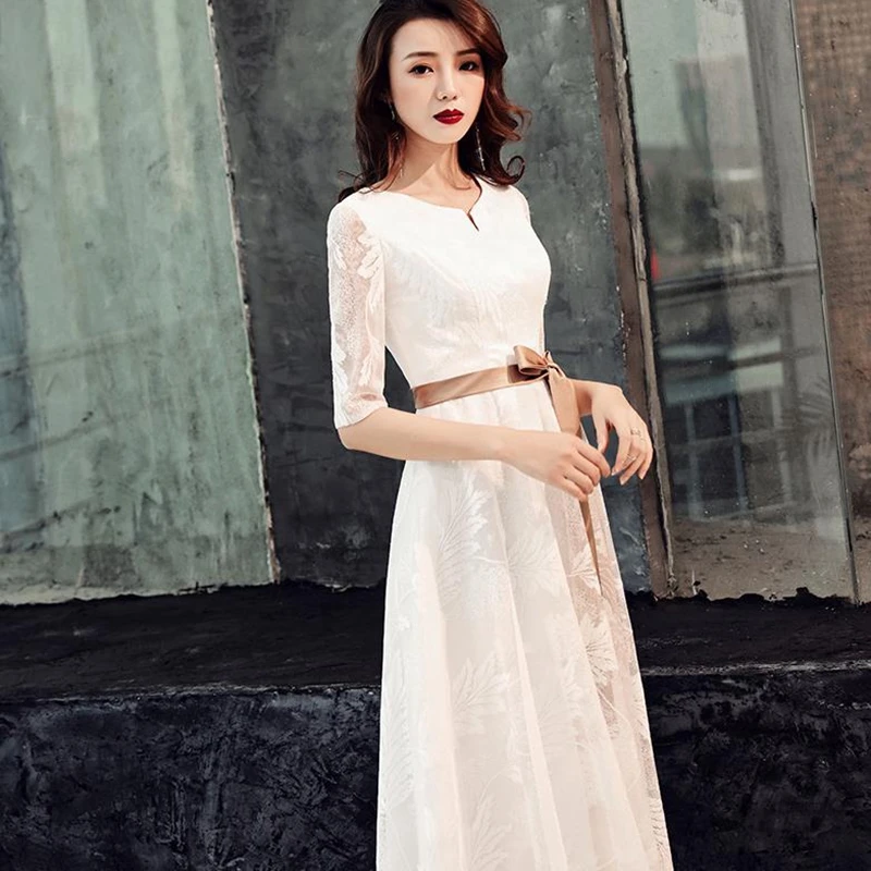 

Simple dress A-line slim sexy lace annual party evening dress female long 2020 new party stage host Qipao wedding dress princess