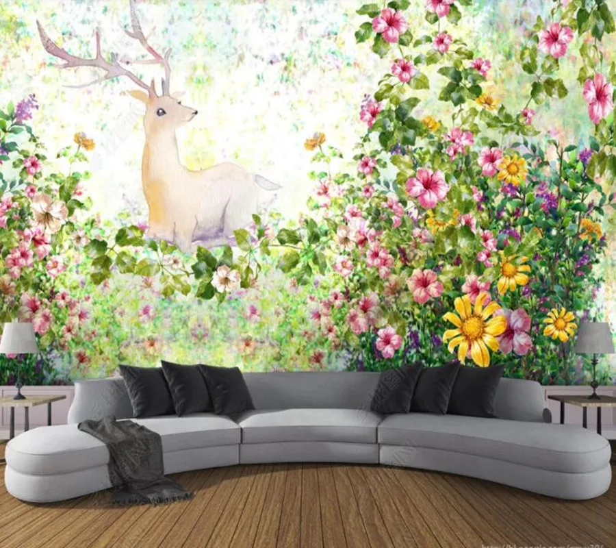 

Papel de parede Nordic garden forest elk hand drawn 3d wallpaper mural,iving room tv wall bedroom wall papers home decor