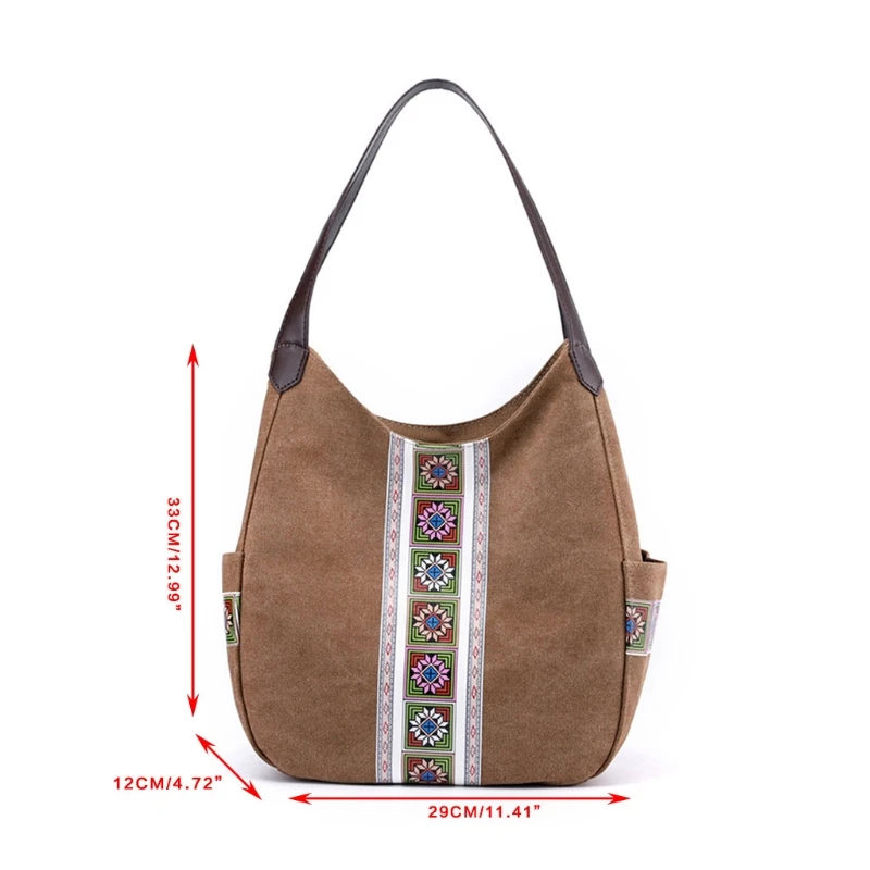 

J60D Retro Shoulder Bag Canvas Clutch Bag Vintage Printed Tote Lightweight Handbag