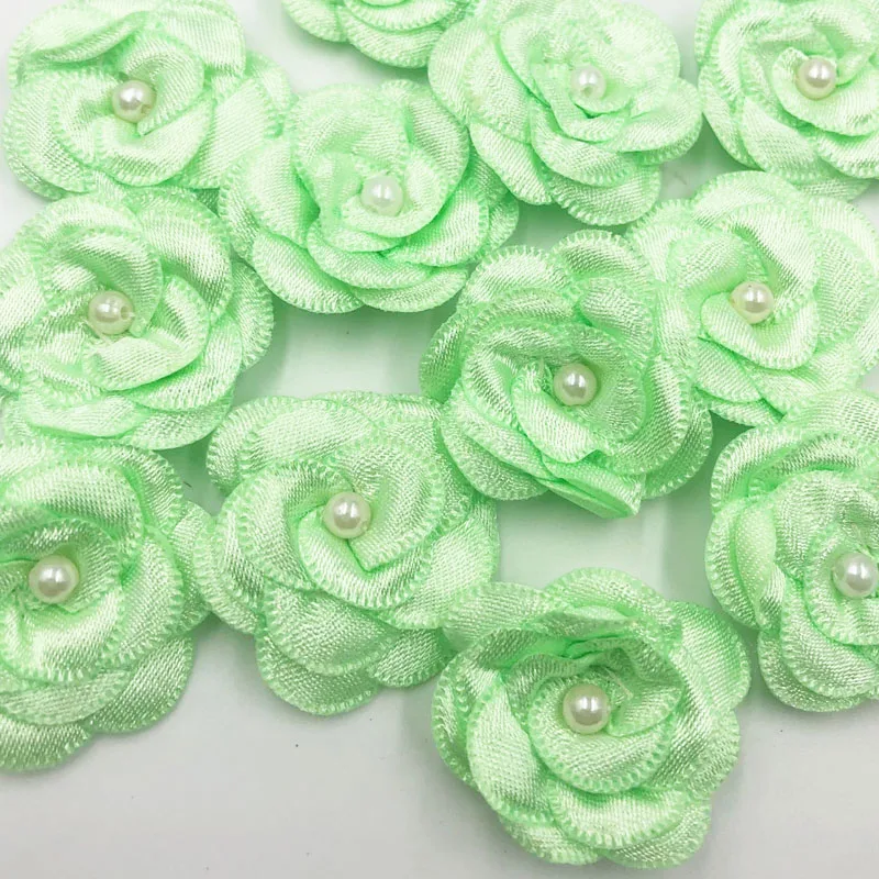 Green 10 шт. атласные Ленточные банты цветочные с жемчужные свадебные аппликации «сделай сам» upick A006 - Цвет: Green