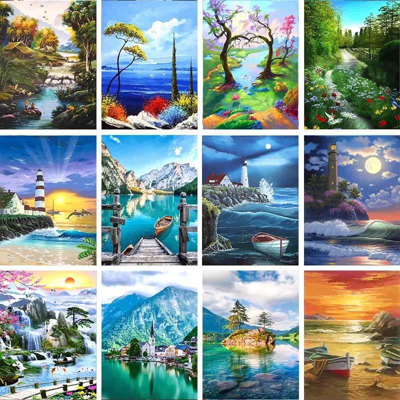 

Oil Painting By Numbers Seascape Landscape DIY Pictures Drawing On Canvas Home Decor pintura por números For Adults