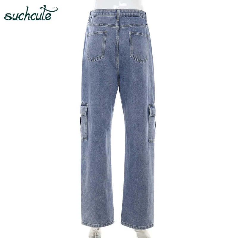 SUCHCUTE Pockage женские джинсы в клетку, джинсовые штаны, широкие брюки в стиле панк, корейский стиль, Harajuku, женские штаны для бега, Harajuku, бриджи