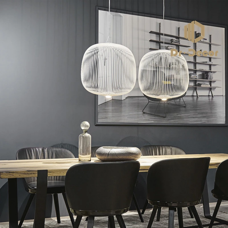 Nordic Remote LED Pendant Lamp Control Foscarini Spokes Bird Cage Lights Industrial Iron Indoor Decor Lighting Fixtures | Лампы и